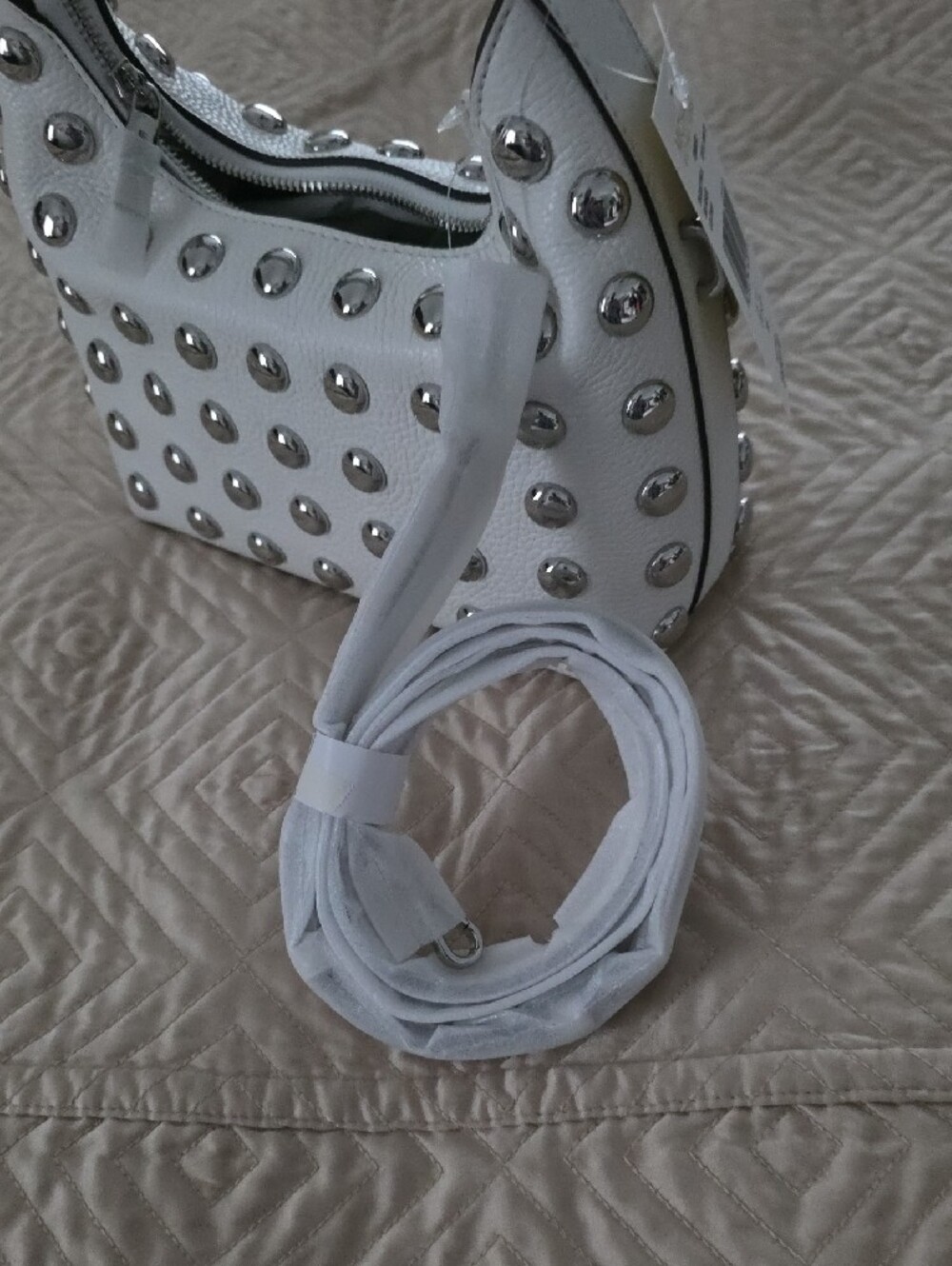 MICHAEL KORS White Studded Pebbled Leather Mini Bag - Picture 12 of 16